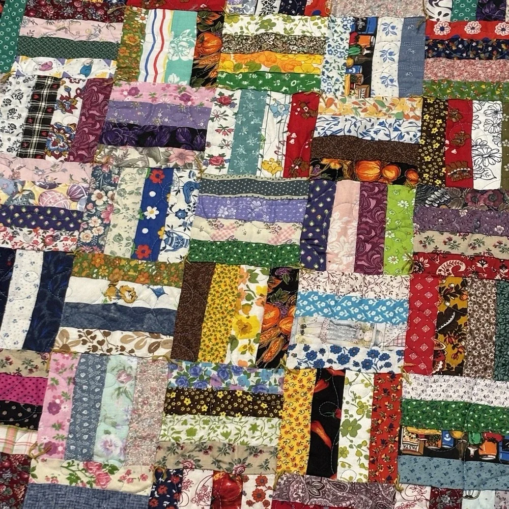 Handmade Vintage Scrap Quilt 88 x 92 – Unique Patchwork – Cottage/Primitive